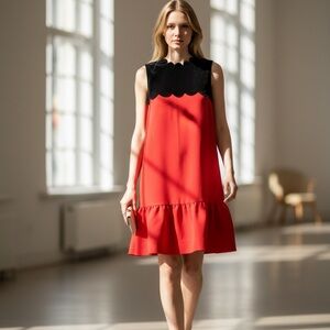 Orange and Black Sleeveless Scallop Neckline Dress